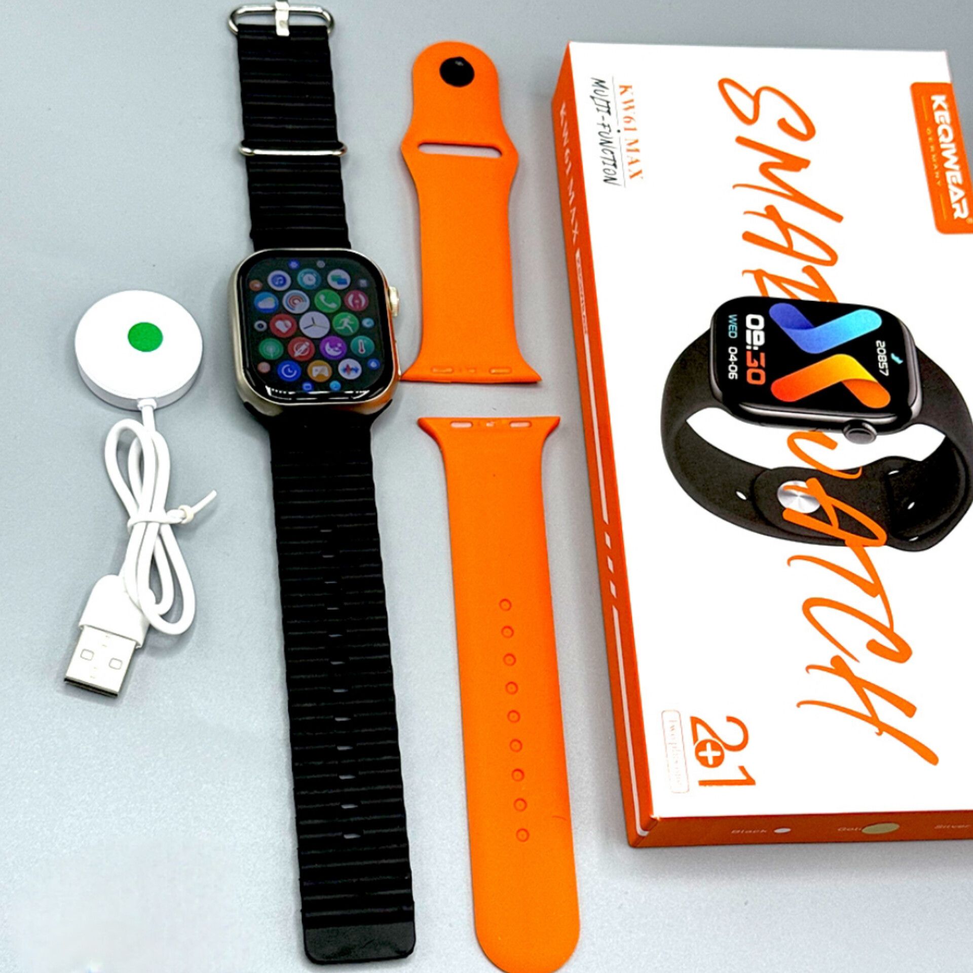 ساعت هوشمند KW62 MAX ۴۶ میلی‌متری با بند سیلیکونی